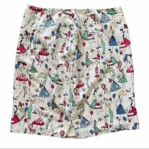 Vintage Mercer & Madison Stick Figure Art Deco Pencil‎ Skirt Size 6 Linen Rayon